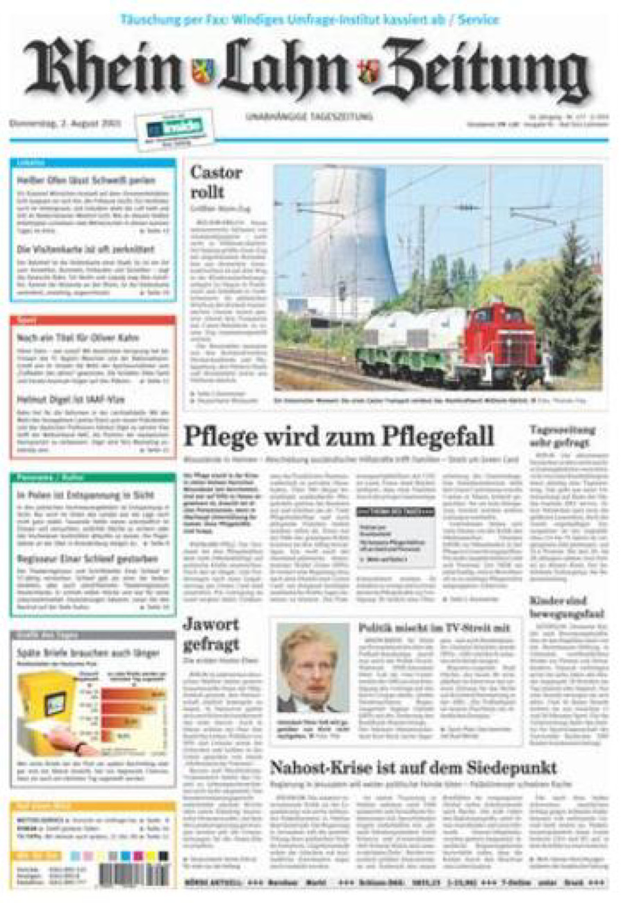 Rhein-Lahn-Zeitung vom Donnerstag, 02.08.2001