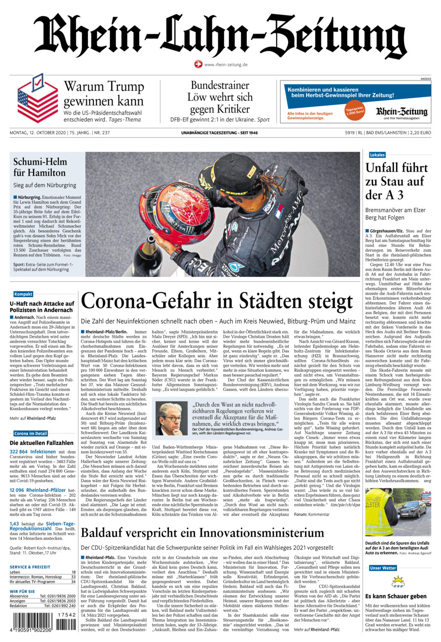 Rhein-Lahn-Zeitung vom Montag, 12.10.2020