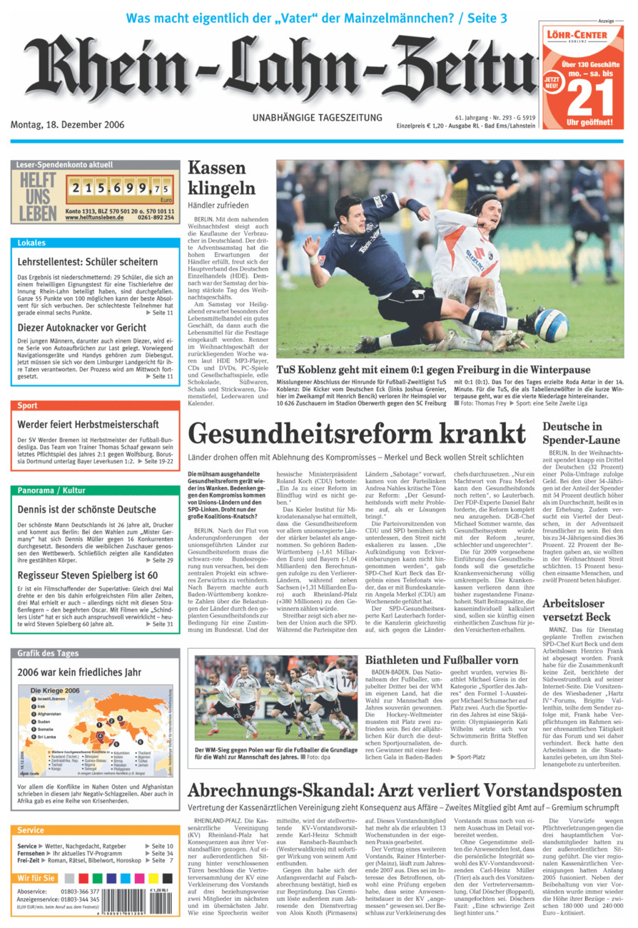 Rhein-Lahn-Zeitung vom Montag, 18.12.2006
