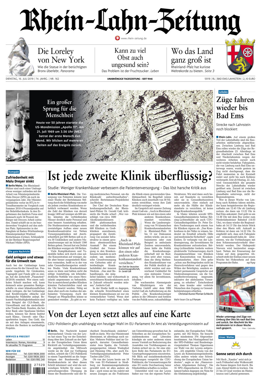 Rhein-Lahn-Zeitung vom Dienstag, 16.07.2019