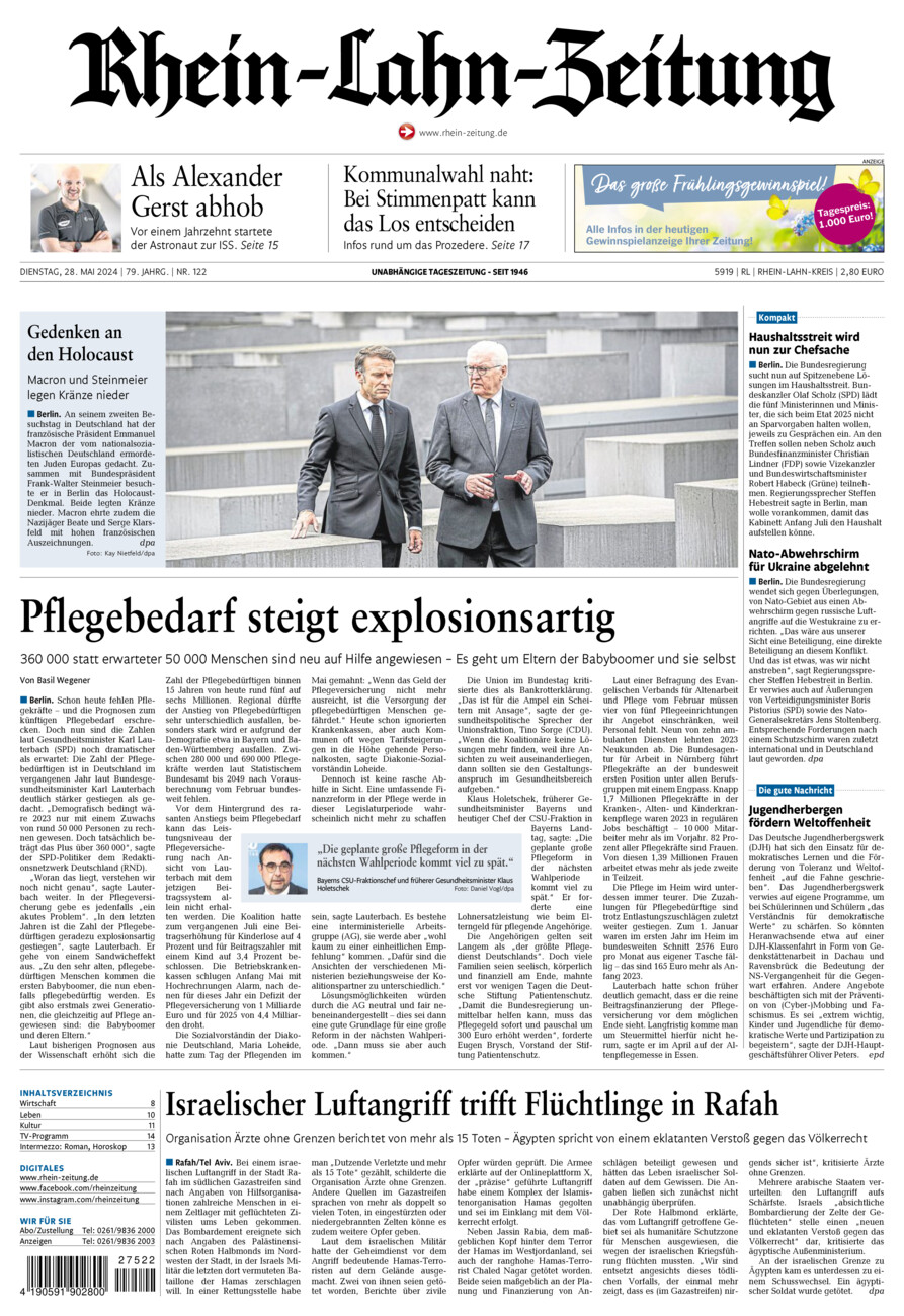 Rhein-Lahn-Zeitung vom Dienstag, 28.05.2024