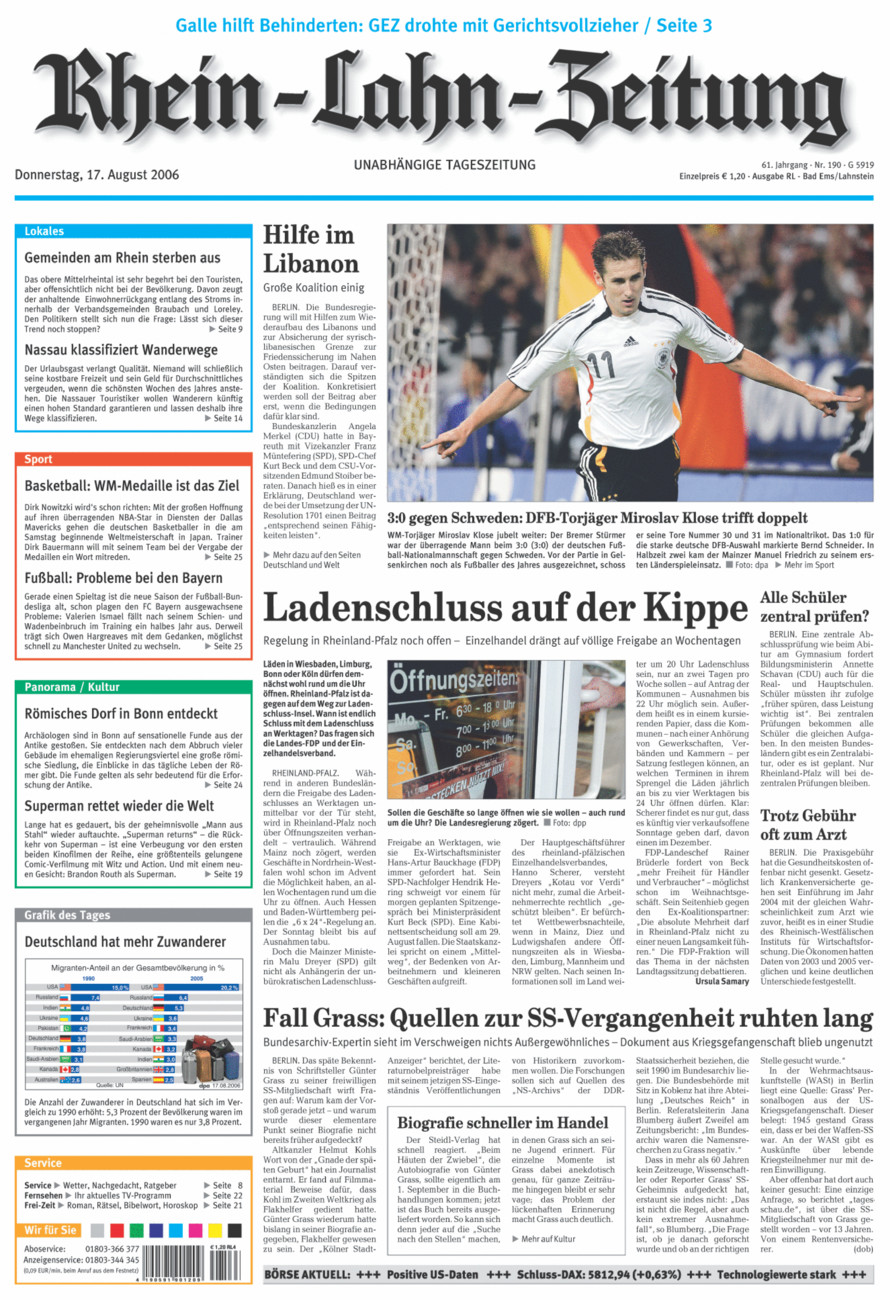 Rhein-Lahn-Zeitung vom Donnerstag, 17.08.2006