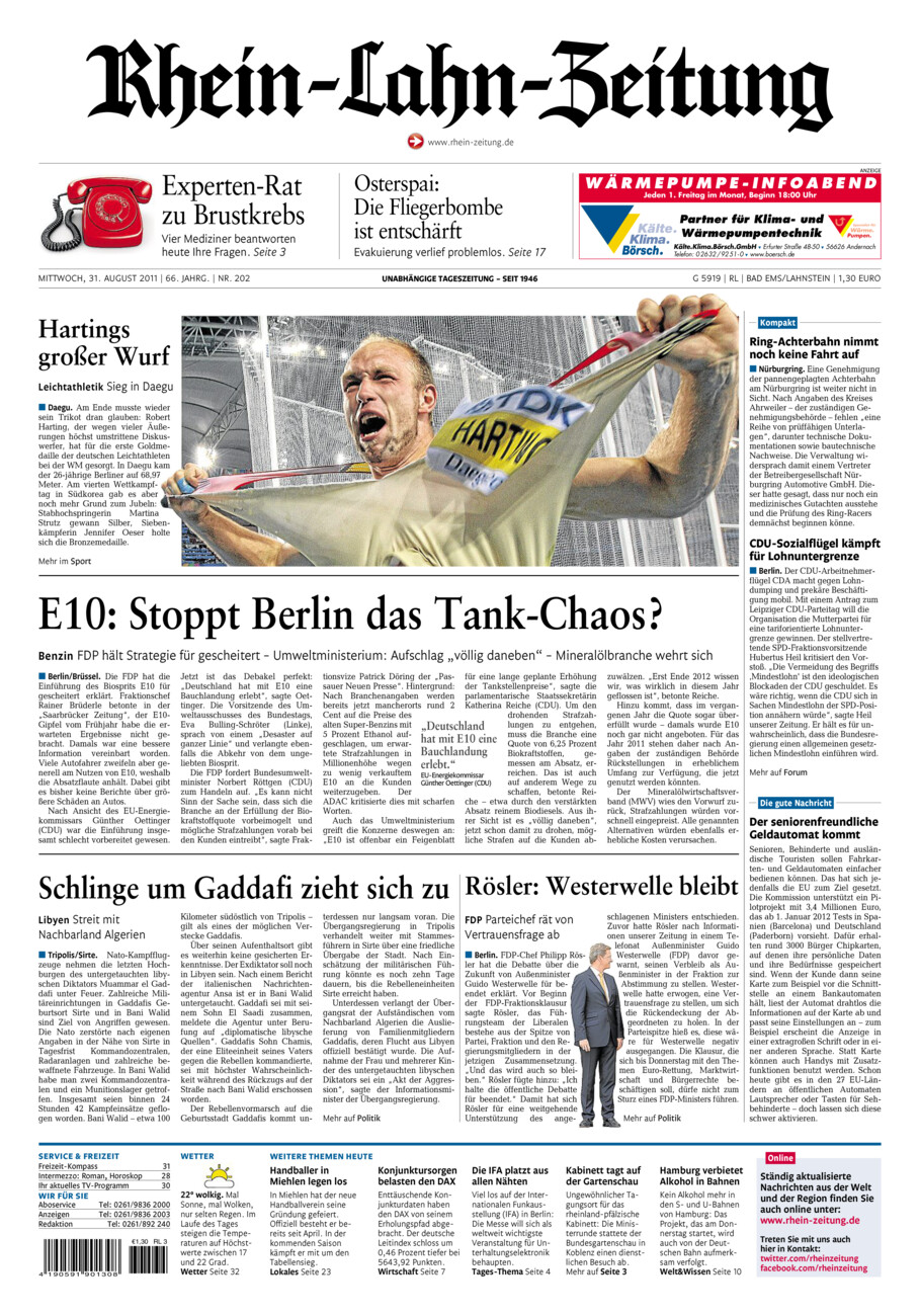 Rhein-Lahn-Zeitung vom Mittwoch, 31.08.2011