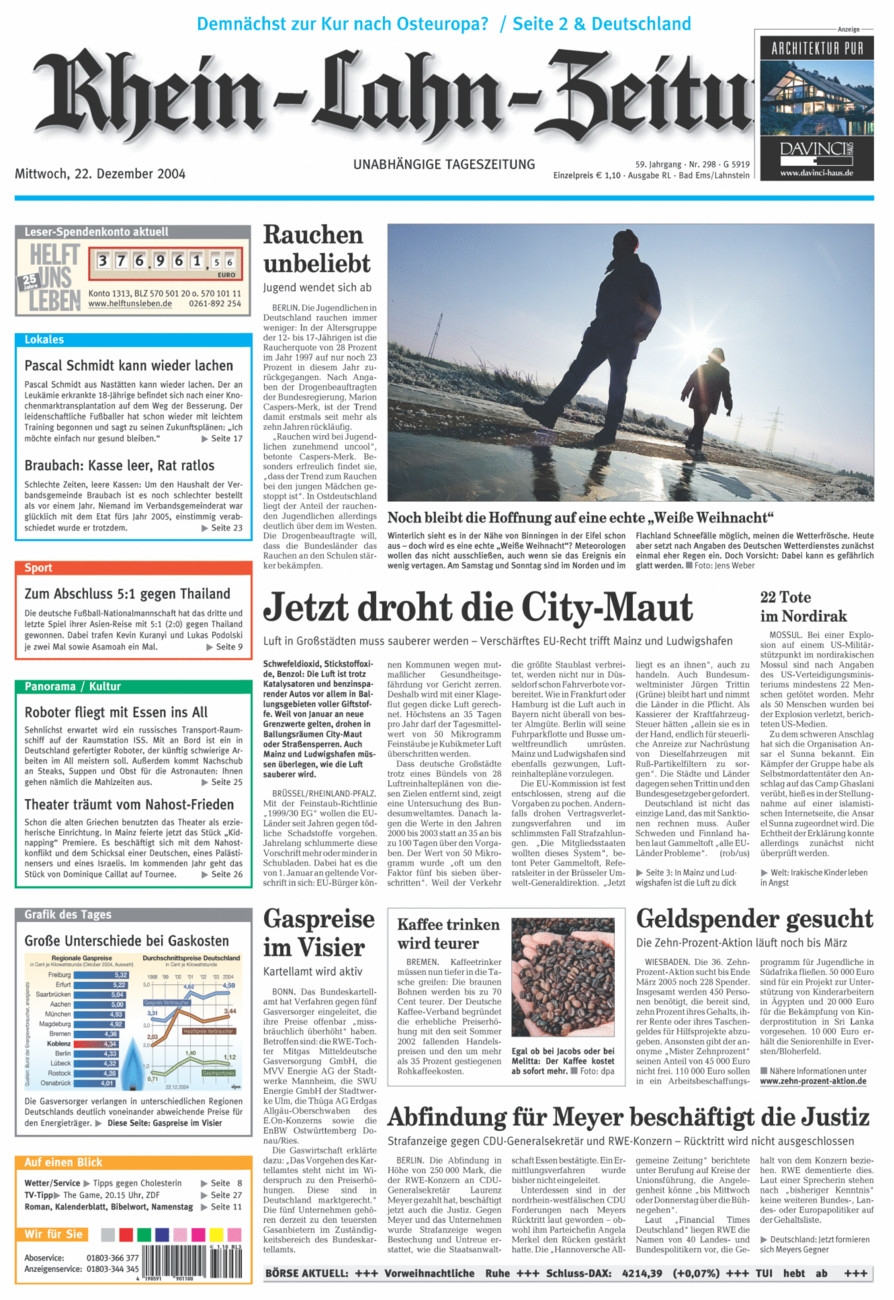 Rhein-Lahn-Zeitung vom Mittwoch, 22.12.2004