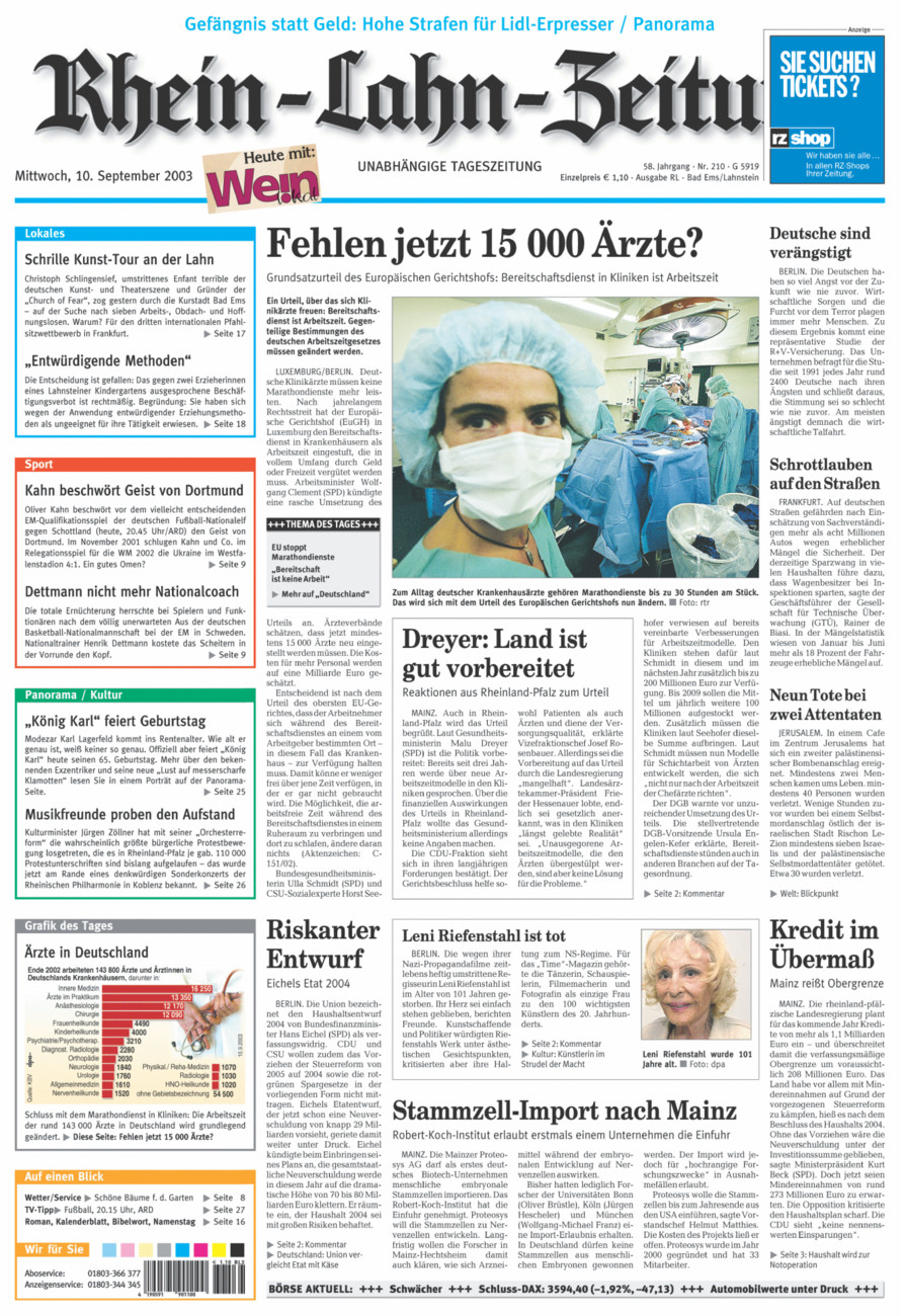 Rhein-Lahn-Zeitung vom Mittwoch, 10.09.2003