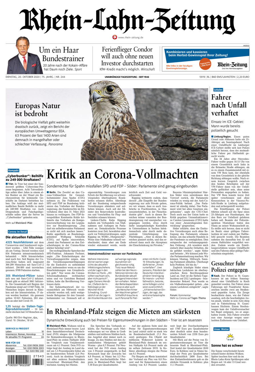 Rhein-Lahn-Zeitung vom Dienstag, 20.10.2020