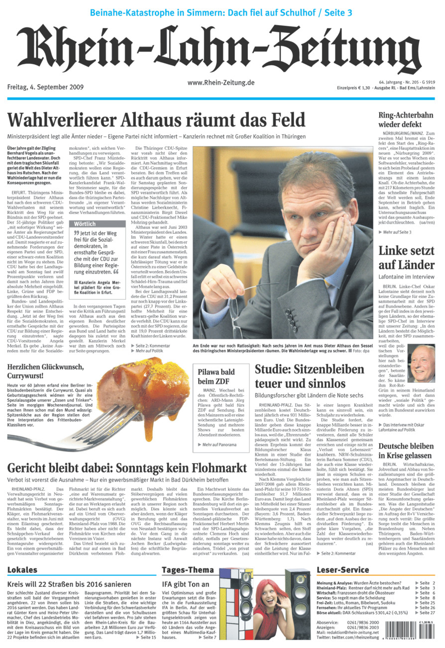 Rhein-Lahn-Zeitung vom Freitag, 04.09.2009