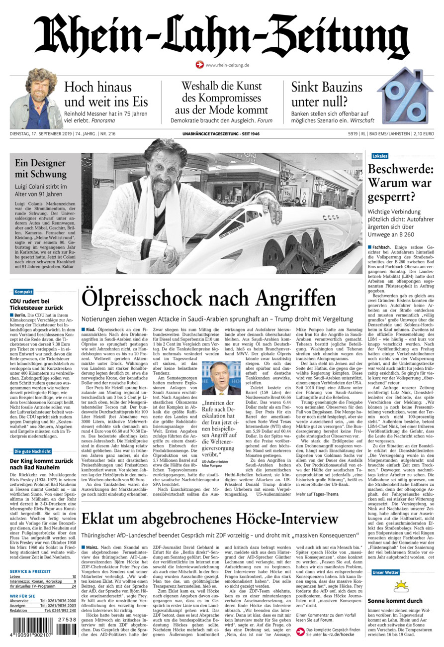 Rhein-Lahn-Zeitung vom Dienstag, 17.09.2019