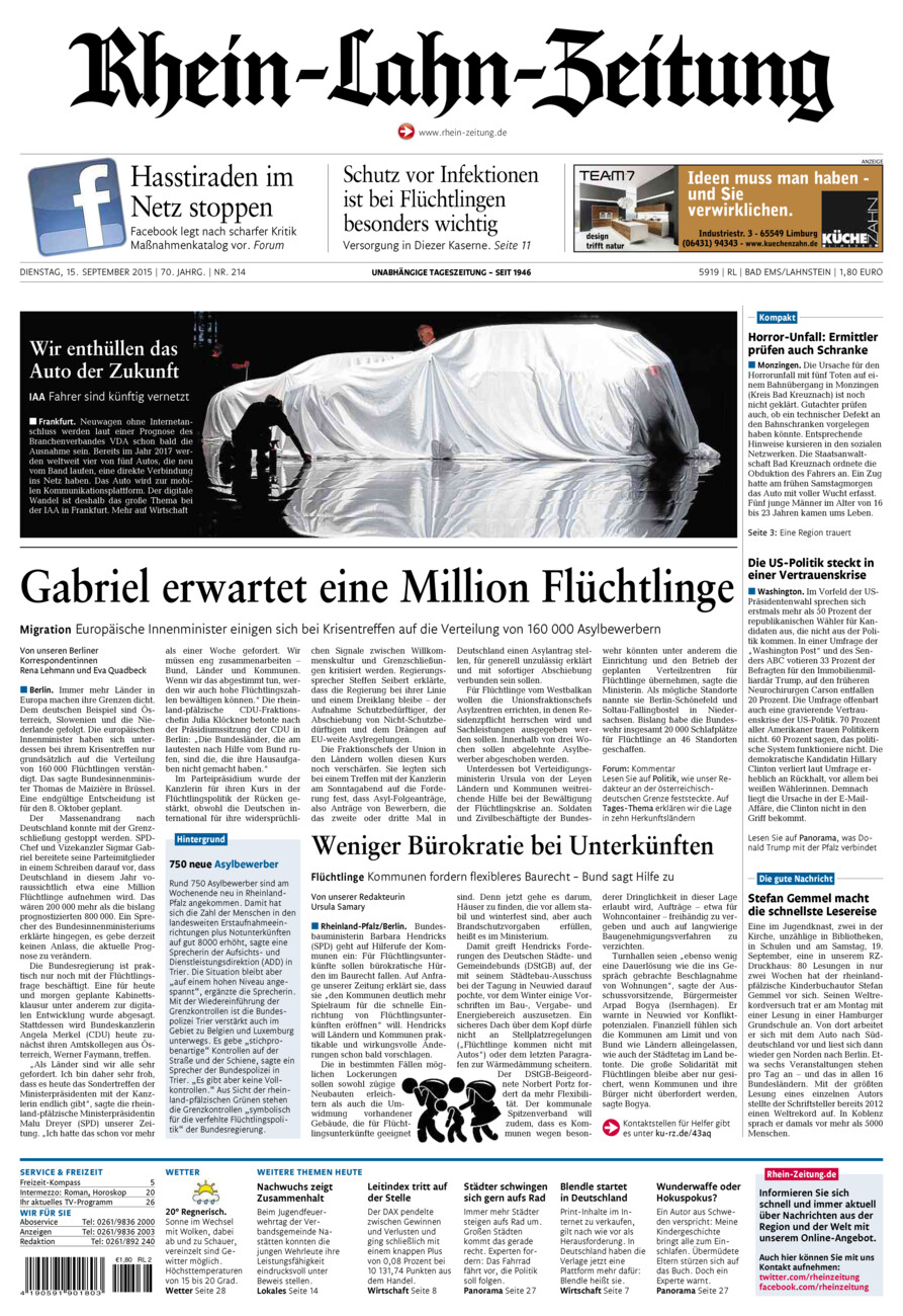 Rhein-Lahn-Zeitung vom Dienstag, 15.09.2015