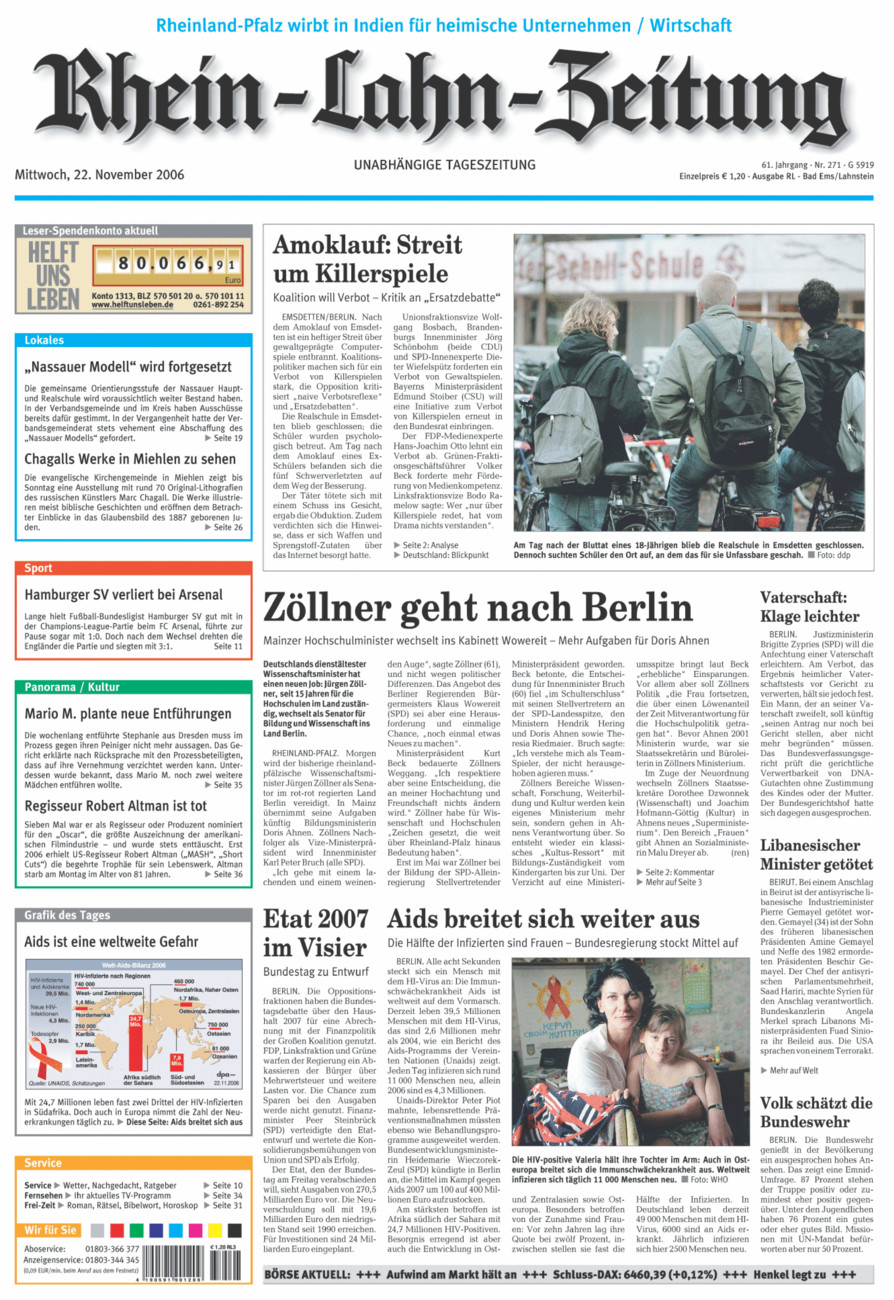 Rhein-Lahn-Zeitung vom Mittwoch, 22.11.2006