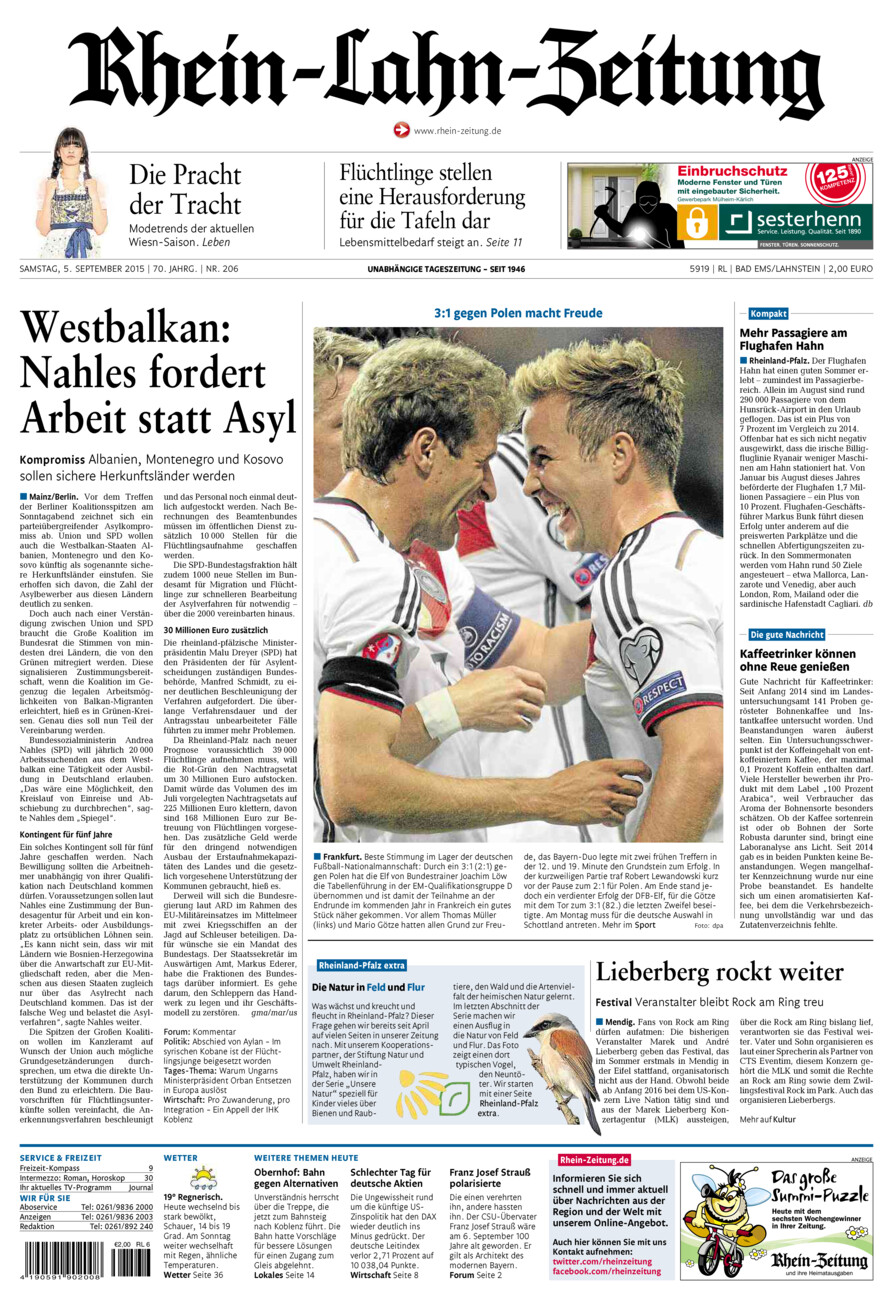 Rhein-Lahn-Zeitung vom Samstag, 05.09.2015