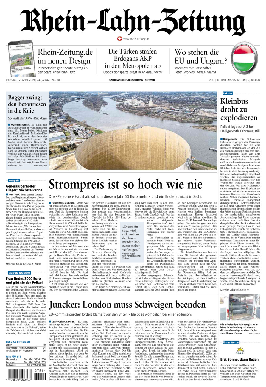 Rhein-Lahn-Zeitung vom Dienstag, 02.04.2019
