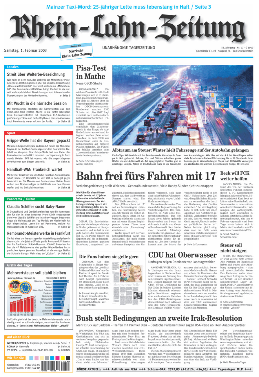 Rhein-Lahn-Zeitung vom Samstag, 01.02.2003