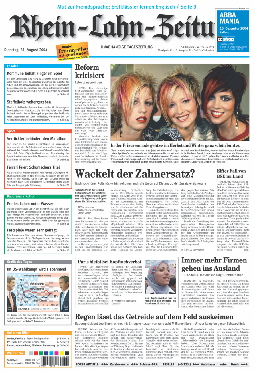 Rhein-Lahn-Zeitung vom Dienstag, 31.08.2004