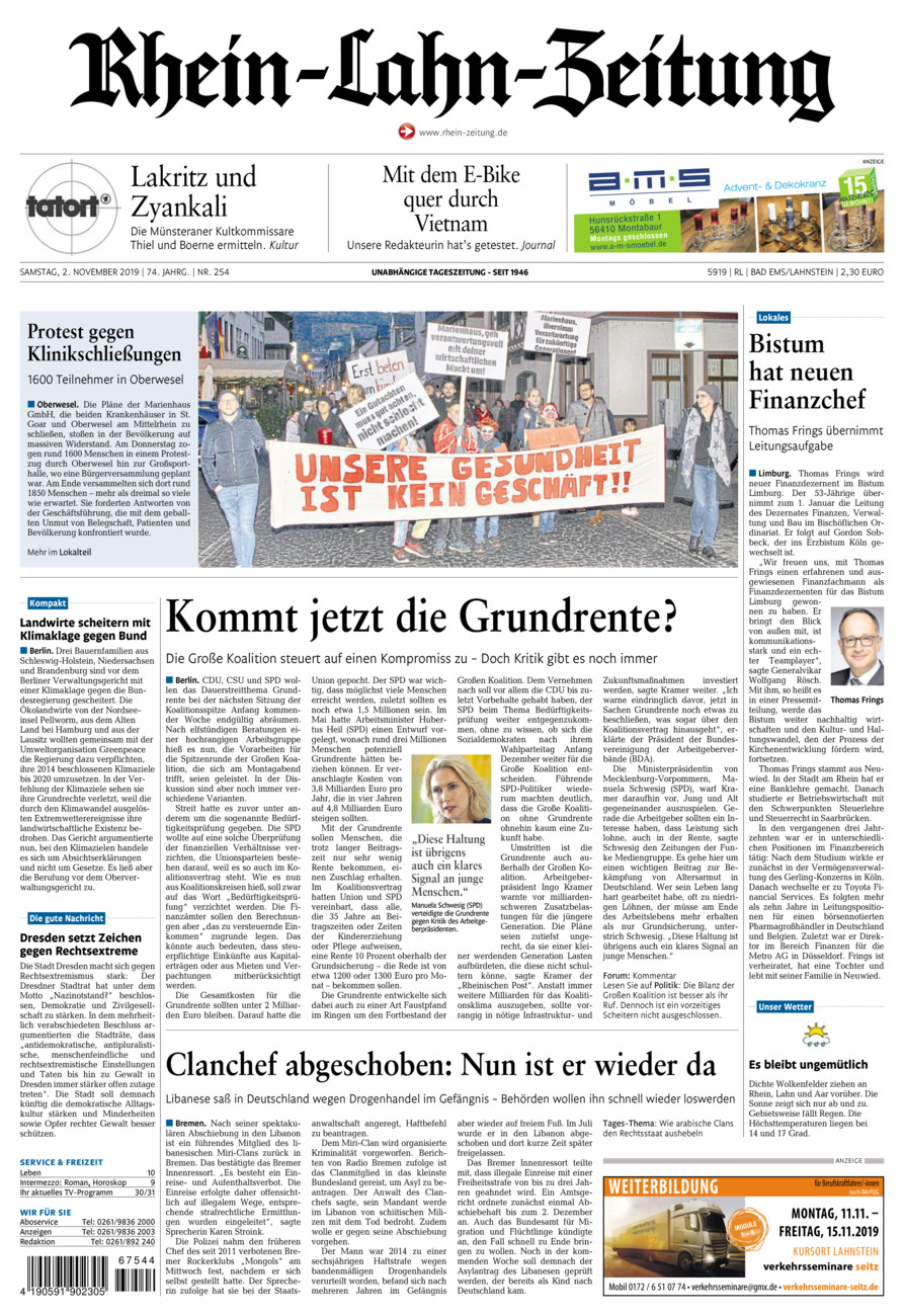 Rhein-Lahn-Zeitung vom Samstag, 02.11.2019