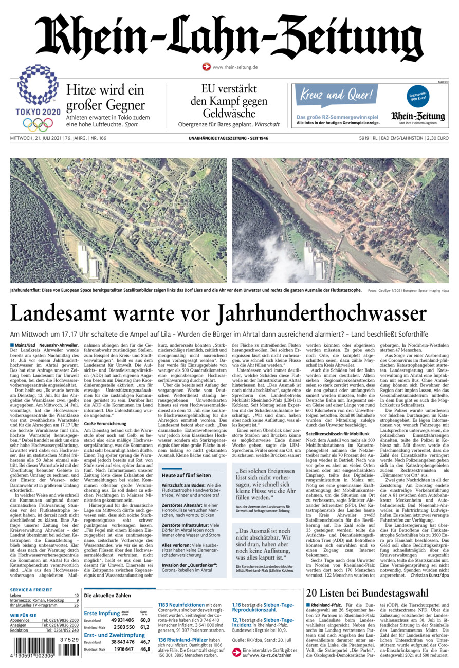 Rhein-Lahn-Zeitung vom Mittwoch, 21.07.2021