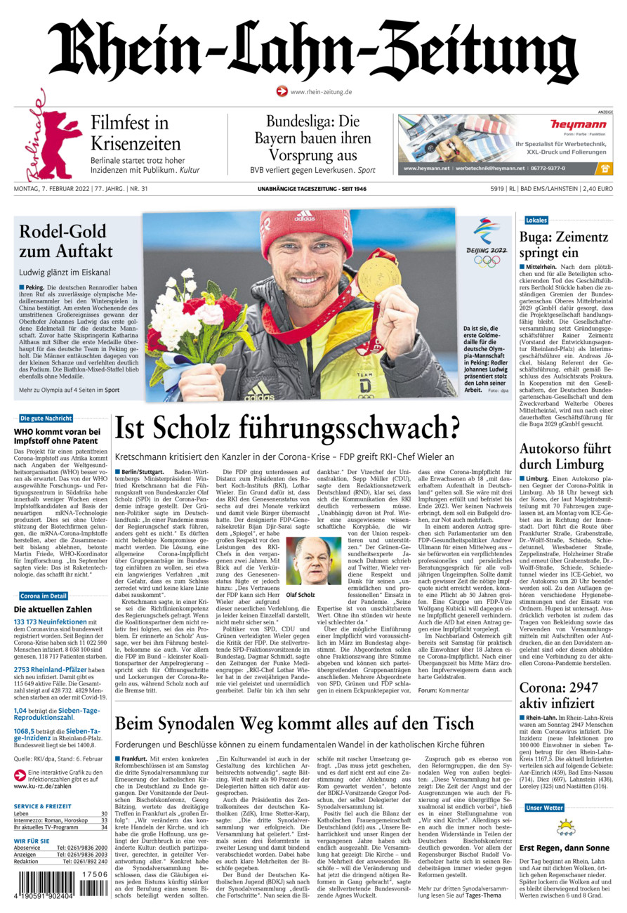 Rhein-Lahn-Zeitung vom Montag, 07.02.2022