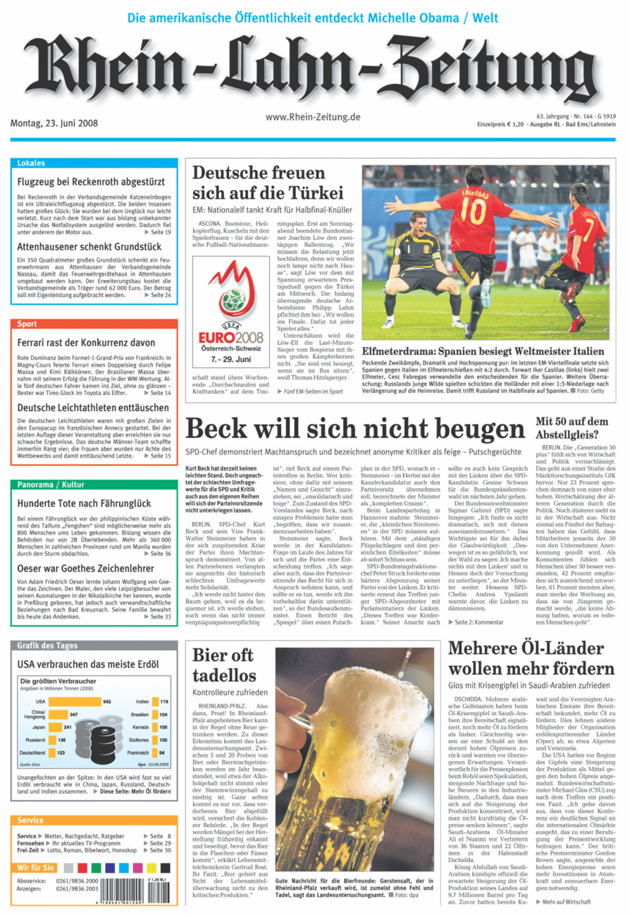 Rhein-Lahn-Zeitung vom Montag, 23.06.2008