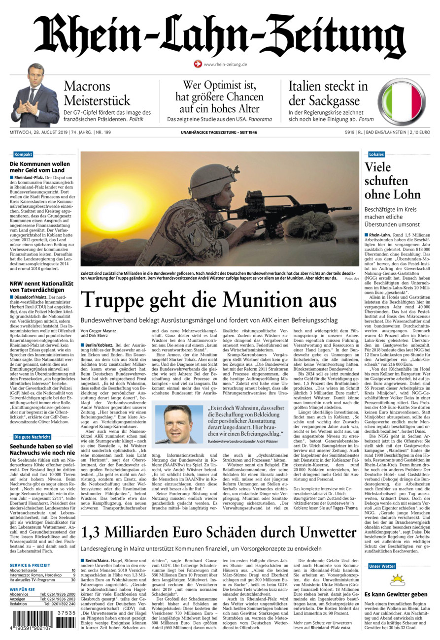 Rhein-Lahn-Zeitung vom Mittwoch, 28.08.2019