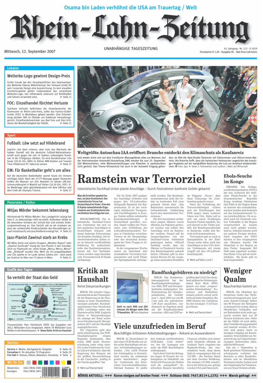 Rhein-Lahn-Zeitung vom Mittwoch, 12.09.2007