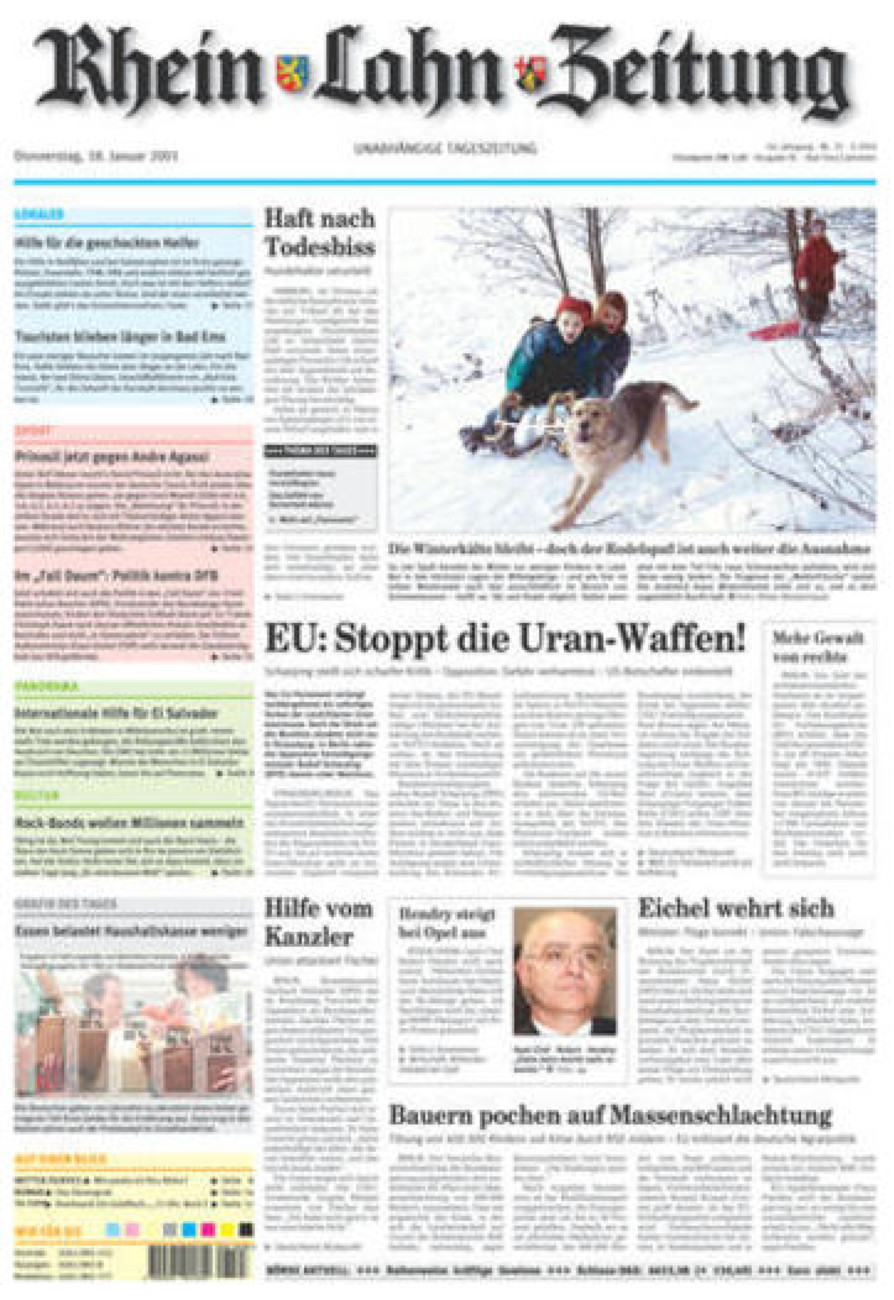 Rhein-Lahn-Zeitung vom Donnerstag, 18.01.2001