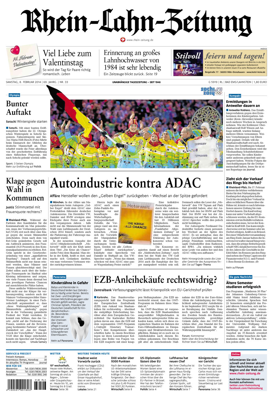Rhein-Lahn-Zeitung vom Samstag, 08.02.2014