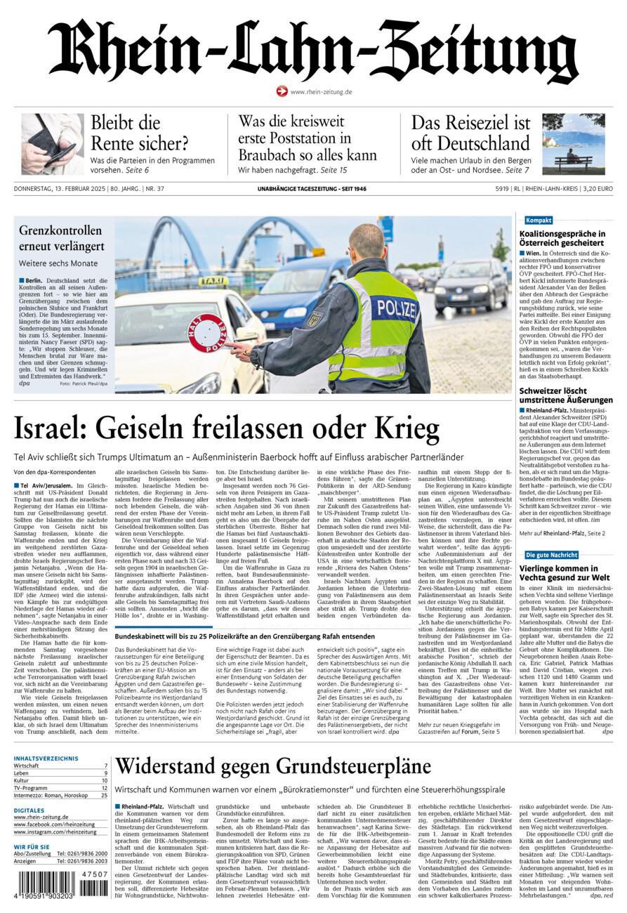 Rhein-Lahn-Zeitung vom Donnerstag, 13.02.2025