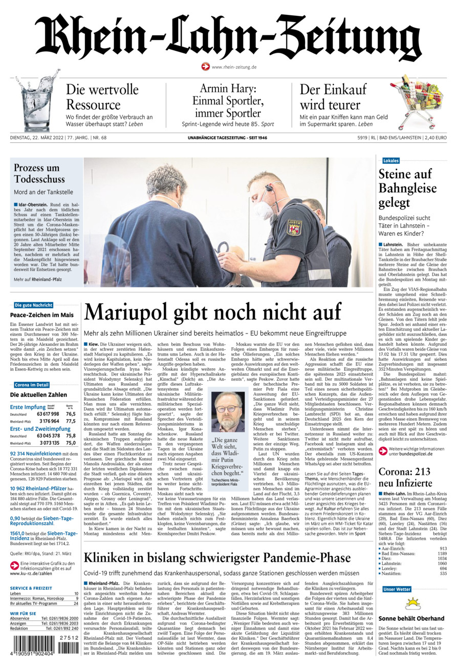 Rhein-Lahn-Zeitung vom Dienstag, 22.03.2022