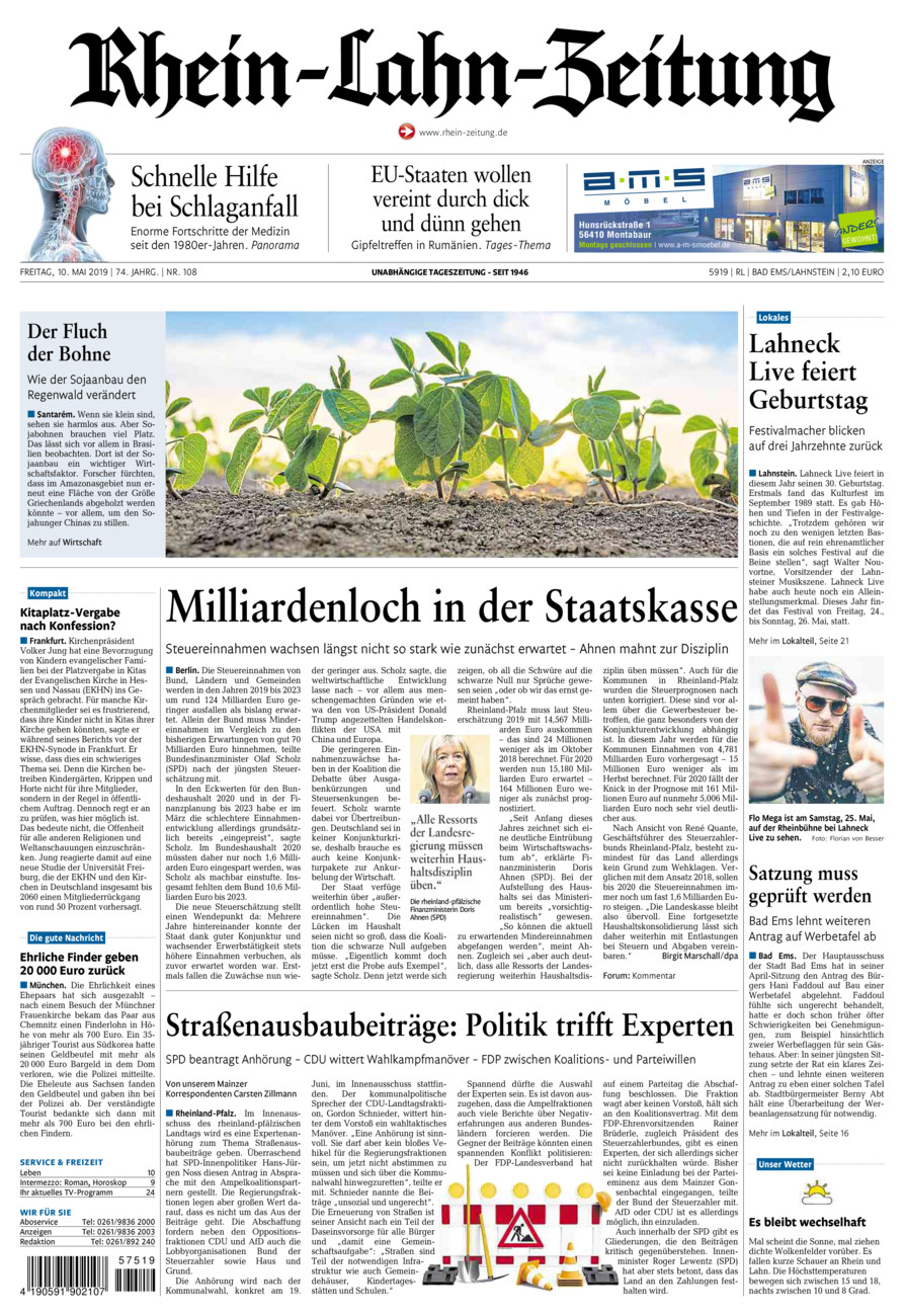 Rhein-Lahn-Zeitung vom Freitag, 10.05.2019