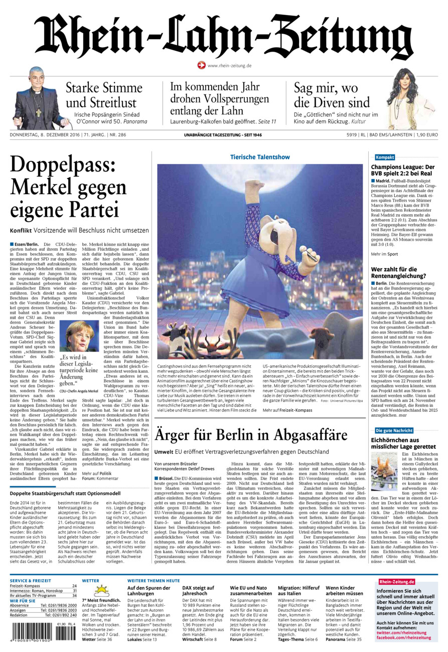 Rhein-Lahn-Zeitung vom Donnerstag, 08.12.2016