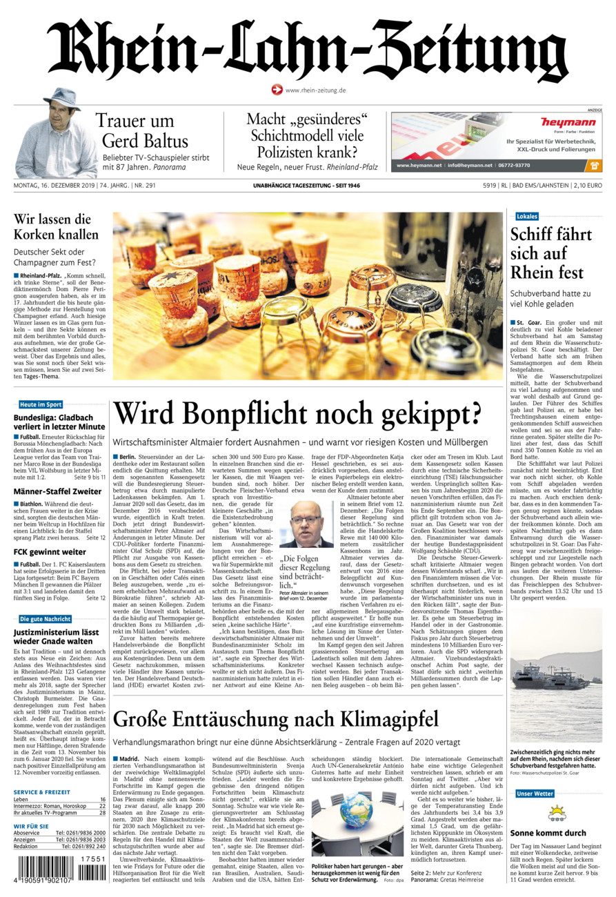 Rhein-Lahn-Zeitung vom Montag, 16.12.2019