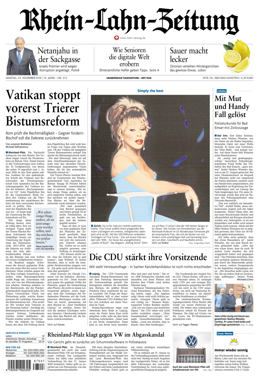 Rhein-Lahn-Zeitung vom Samstag, 23.11.2019