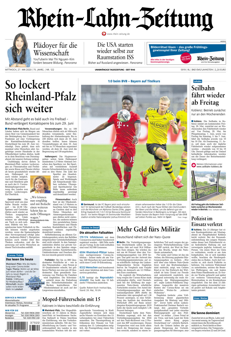 Rhein-Lahn-Zeitung vom Mittwoch, 27.05.2020