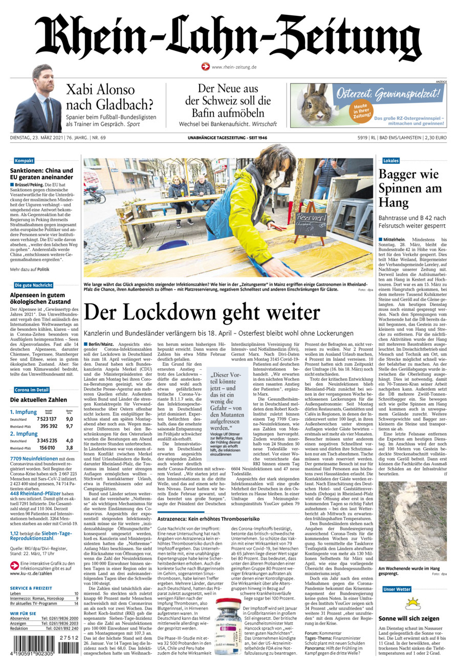 Rhein-Lahn-Zeitung vom Dienstag, 23.03.2021