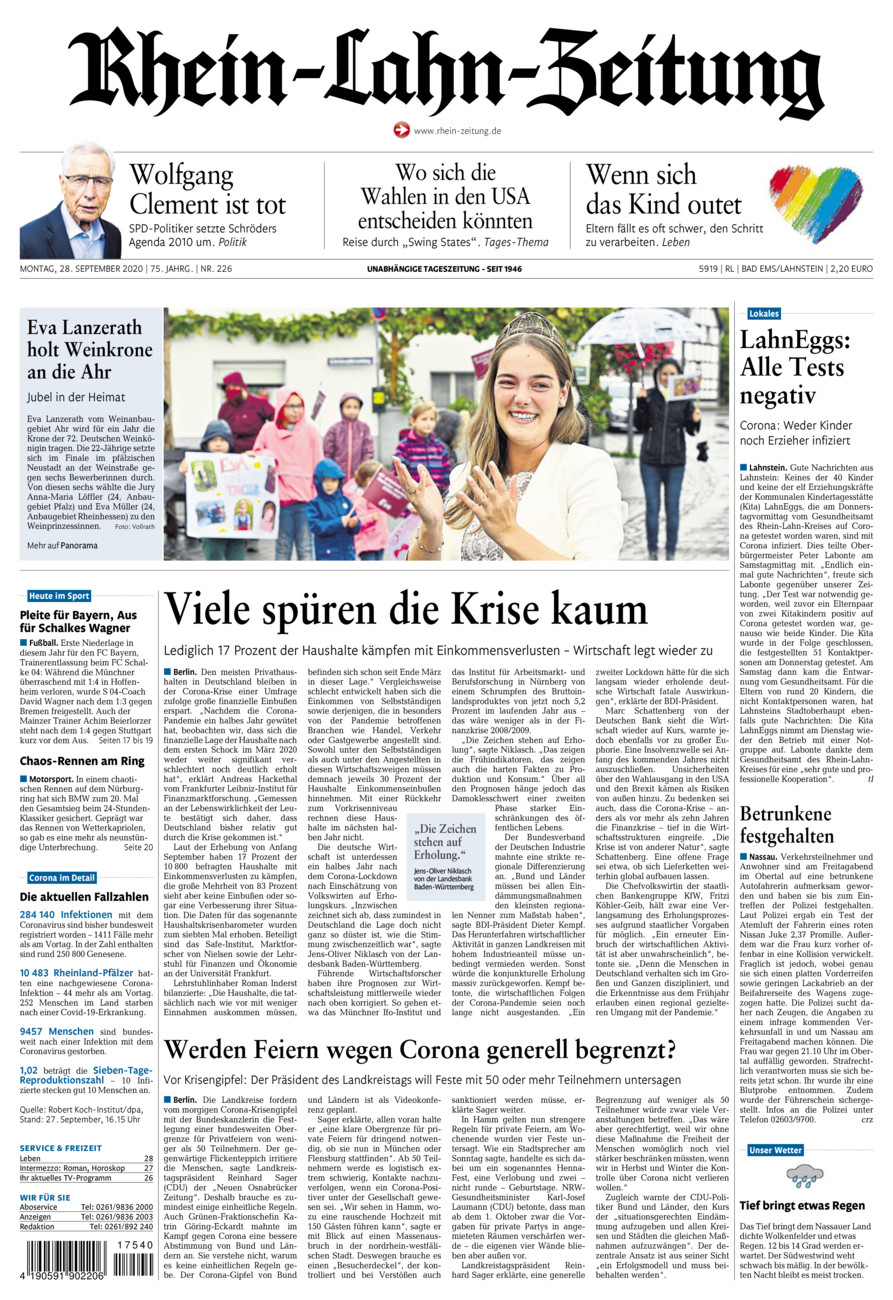 Rhein-Lahn-Zeitung vom Montag, 28.09.2020