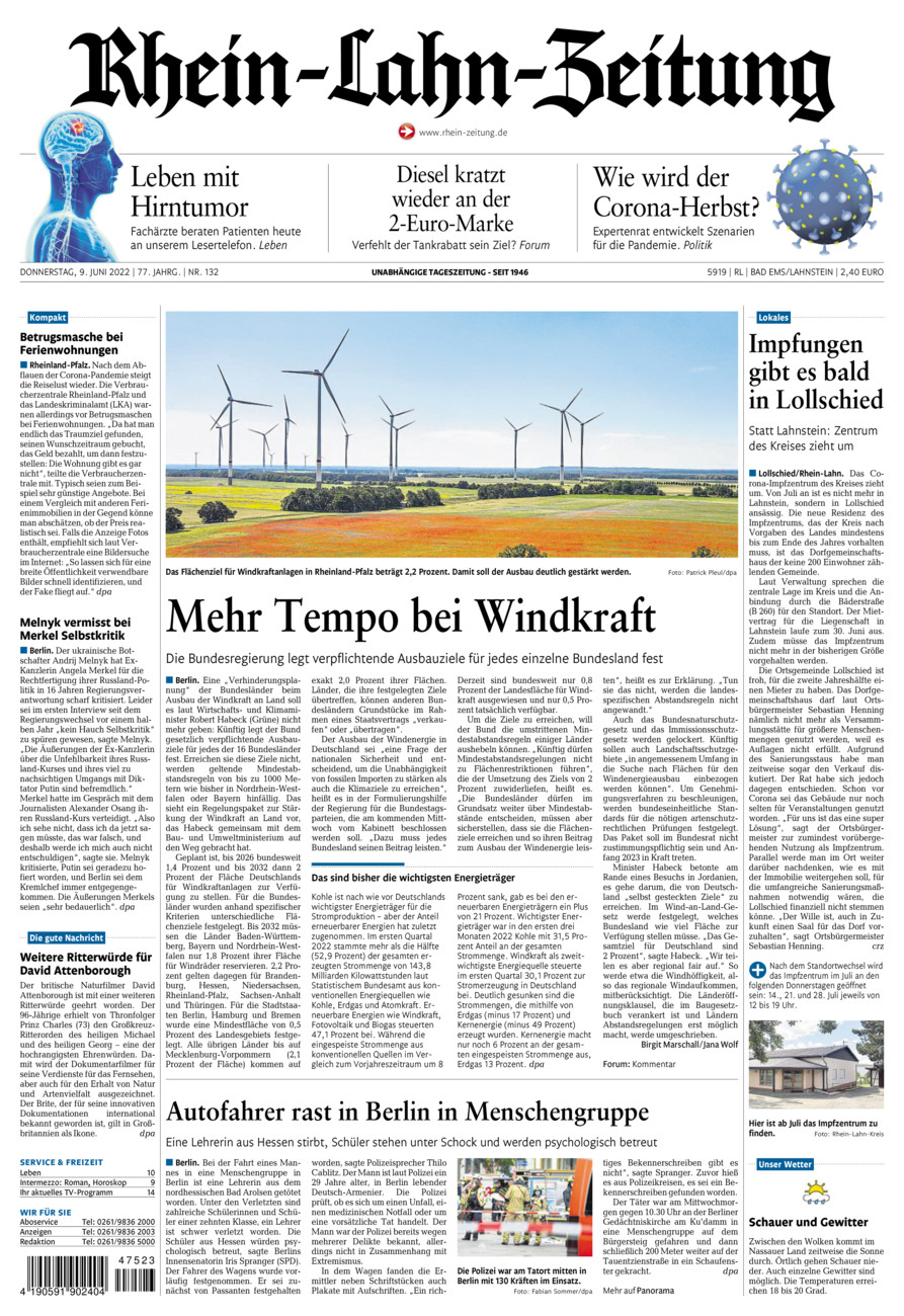 Rhein-Lahn-Zeitung vom Donnerstag, 09.06.2022
