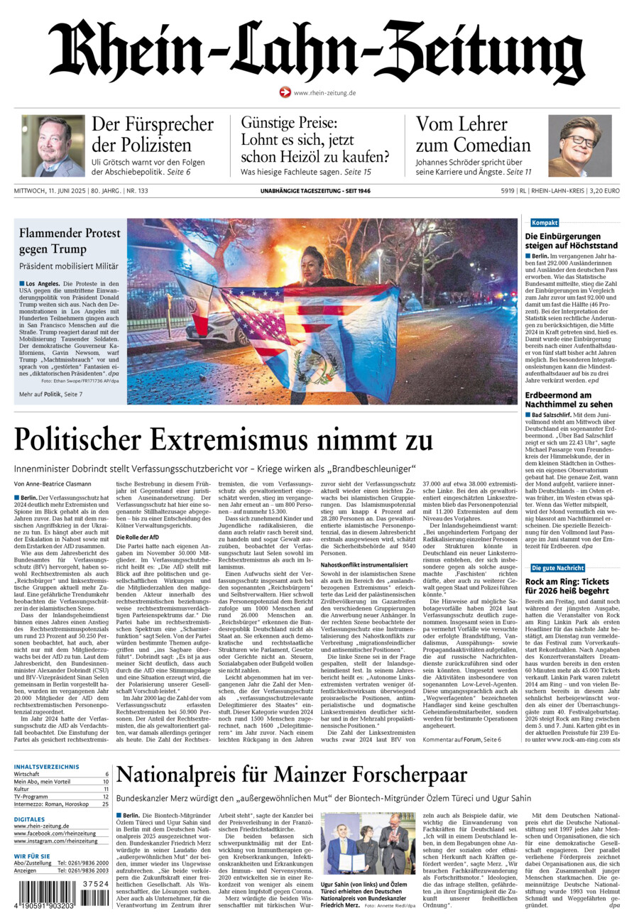 Rhein-Lahn-Zeitung vom Mittwoch, 11.06.2025