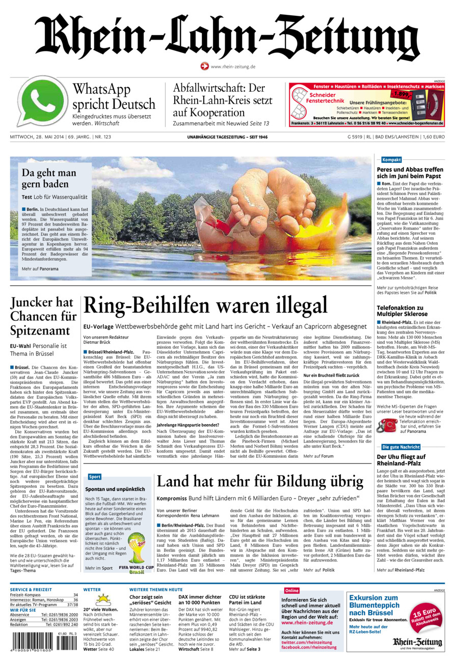 Rhein-Lahn-Zeitung vom Mittwoch, 28.05.2014