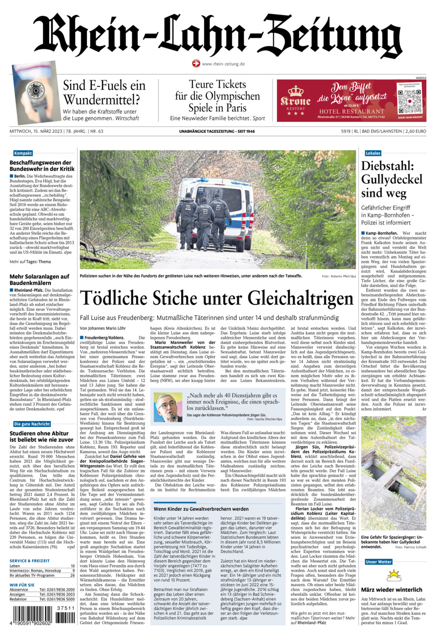 Rhein-Lahn-Zeitung vom Mittwoch, 15.03.2023