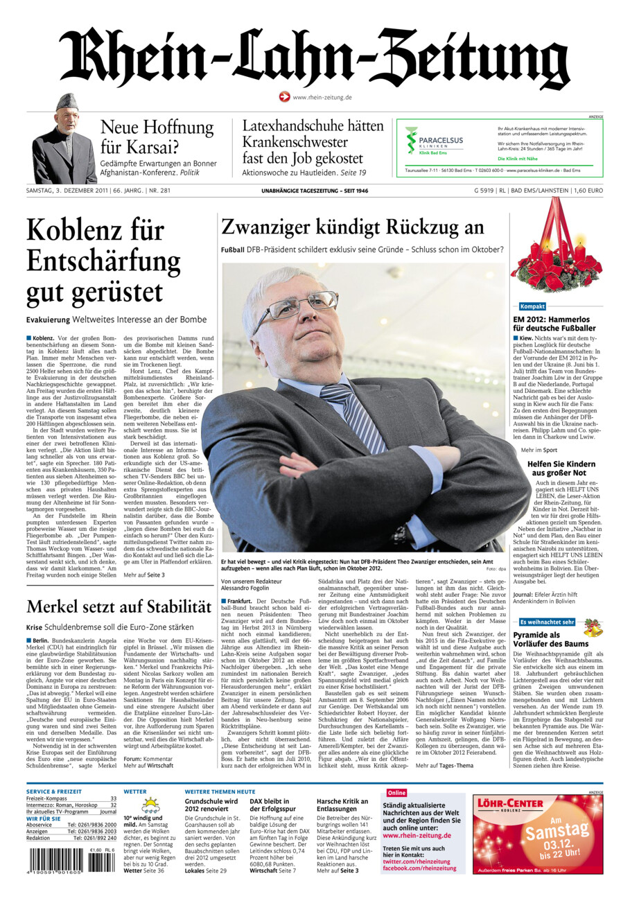 Rhein-Lahn-Zeitung vom Samstag, 03.12.2011