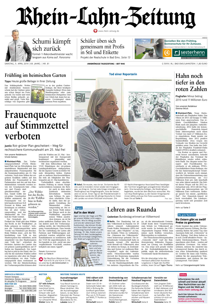 Rhein-Lahn-Zeitung vom Samstag, 05.04.2014