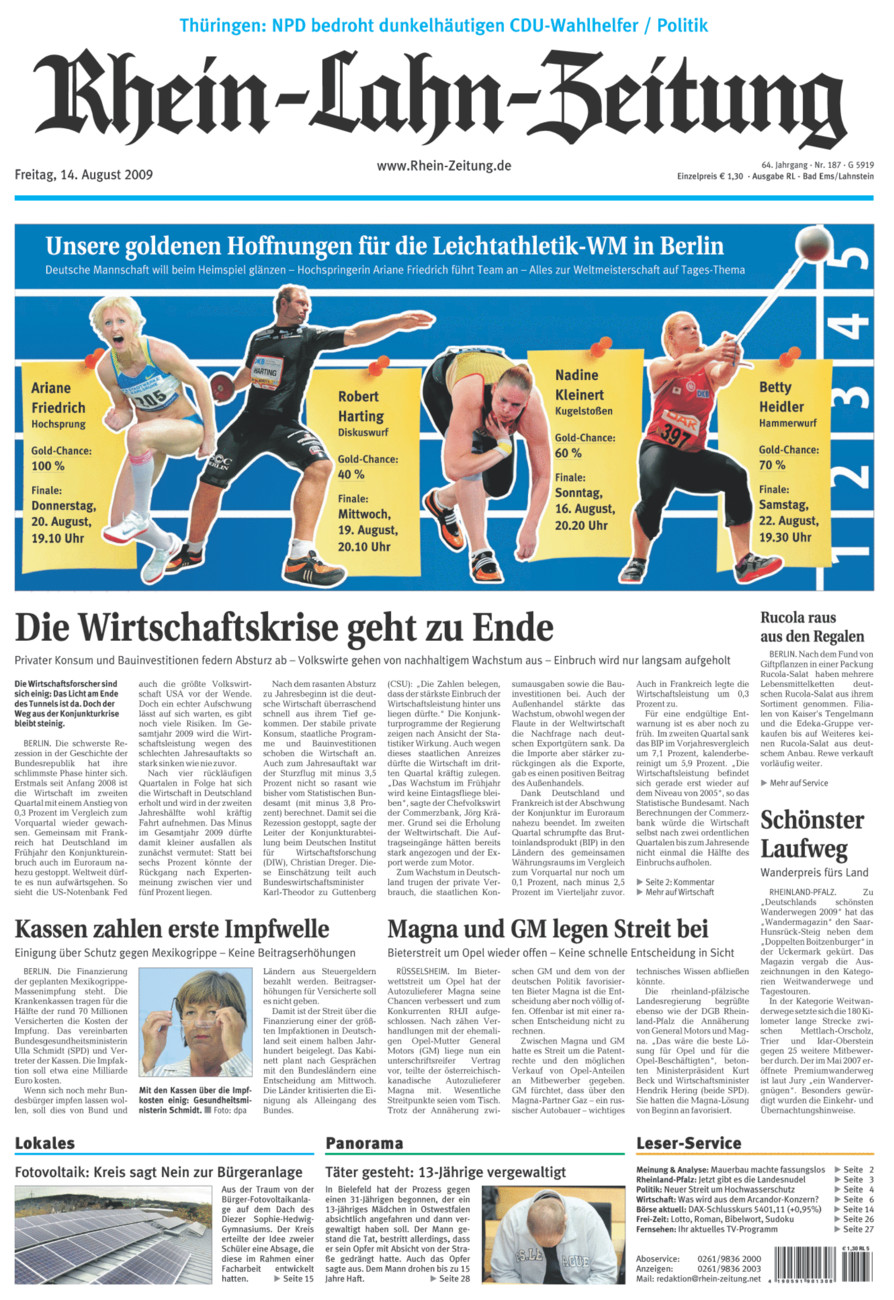 Rhein-Lahn-Zeitung vom Freitag, 14.08.2009