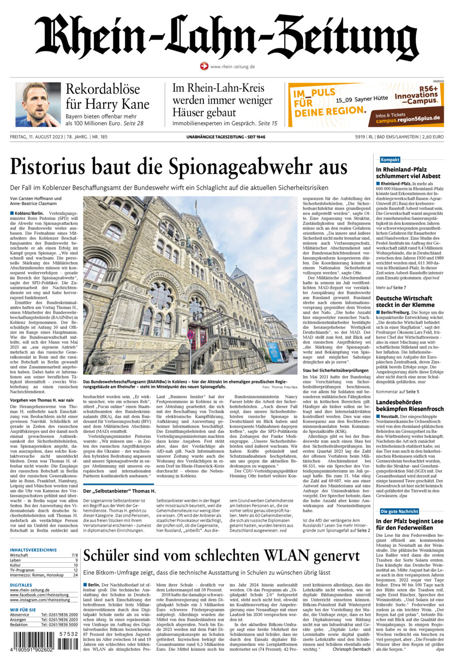 Rhein-Lahn-Zeitung vom Freitag, 11.08.2023