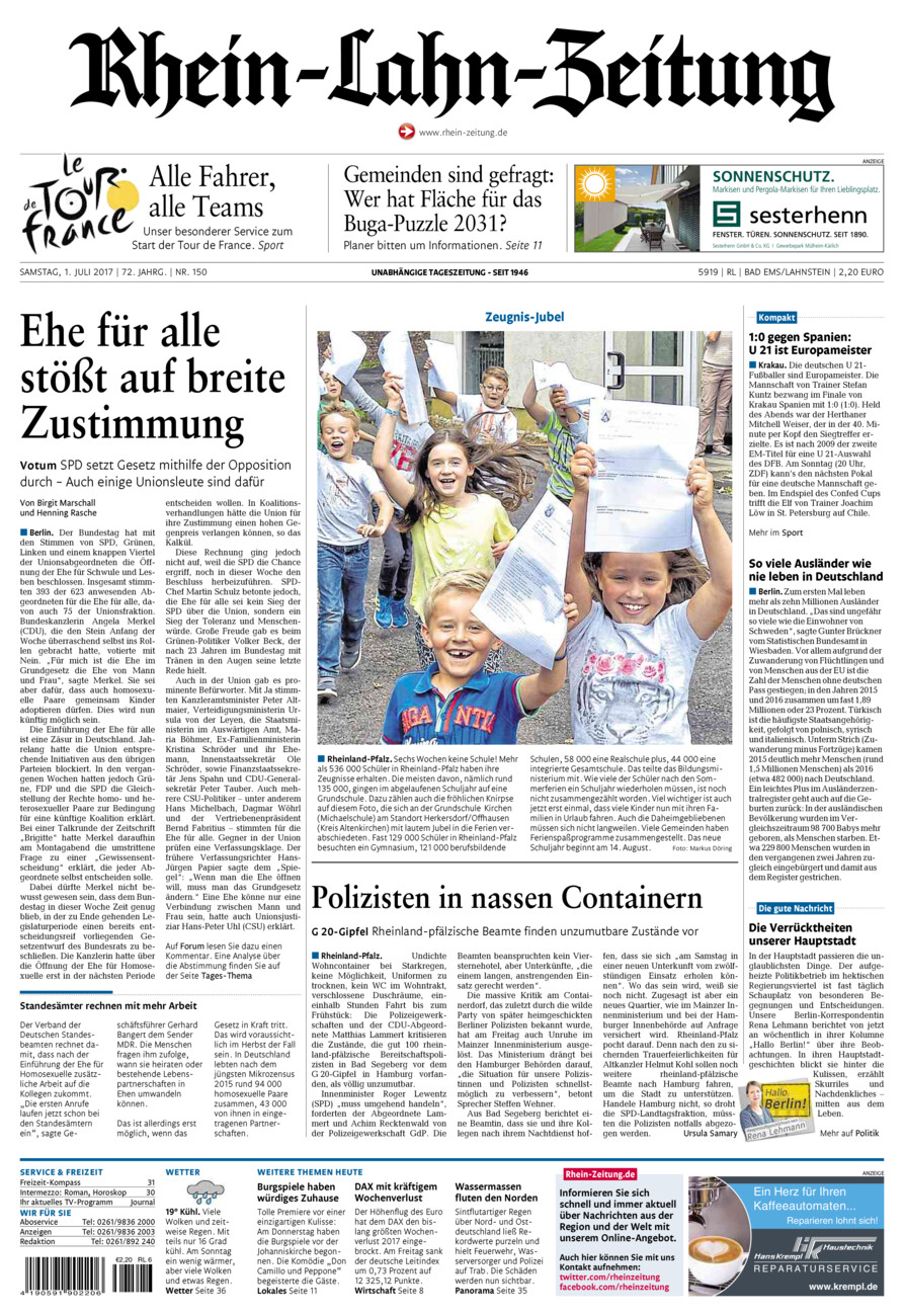 Rhein-Lahn-Zeitung vom Samstag, 01.07.2017