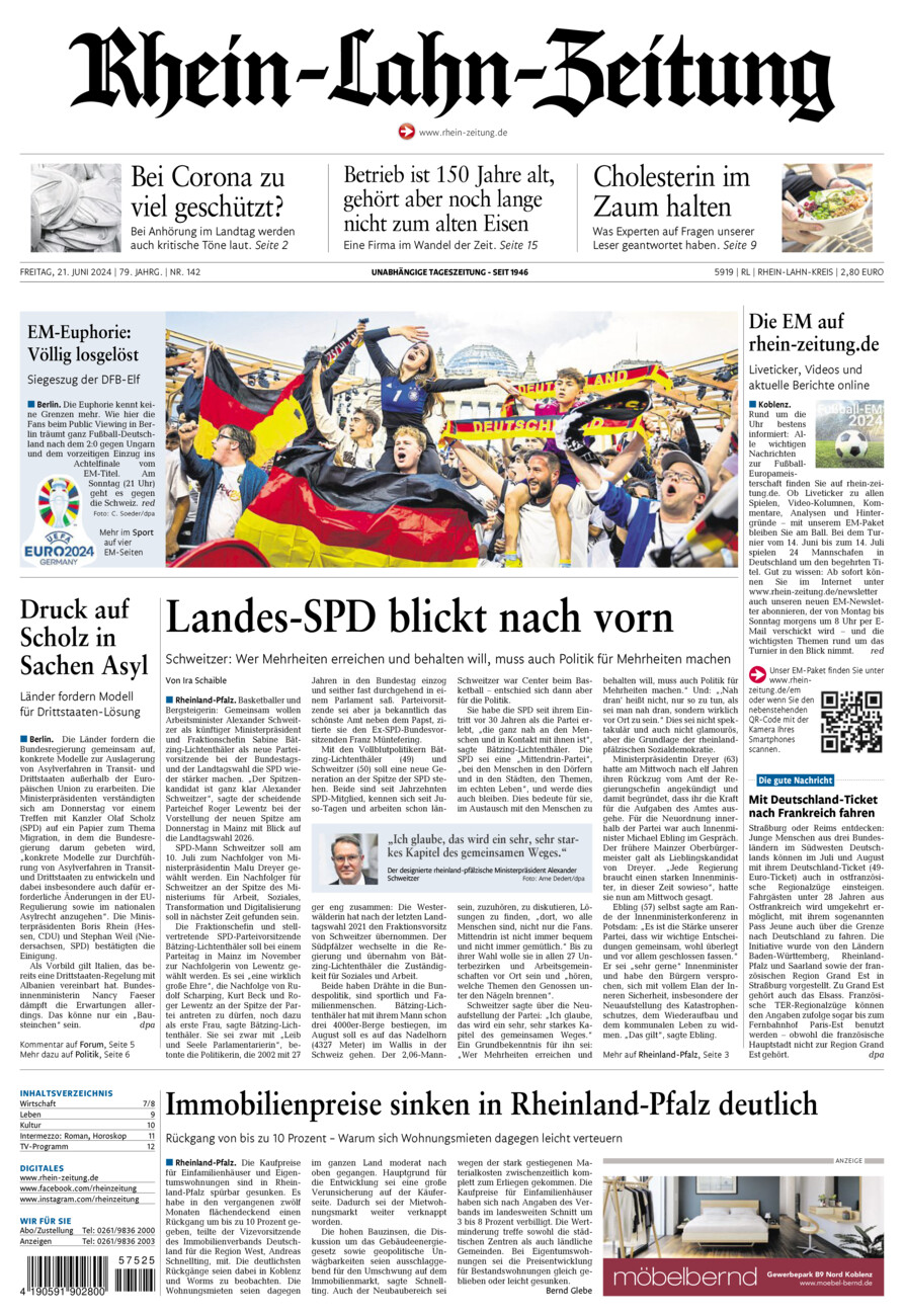 Rhein-Lahn-Zeitung vom Freitag, 21.06.2024
