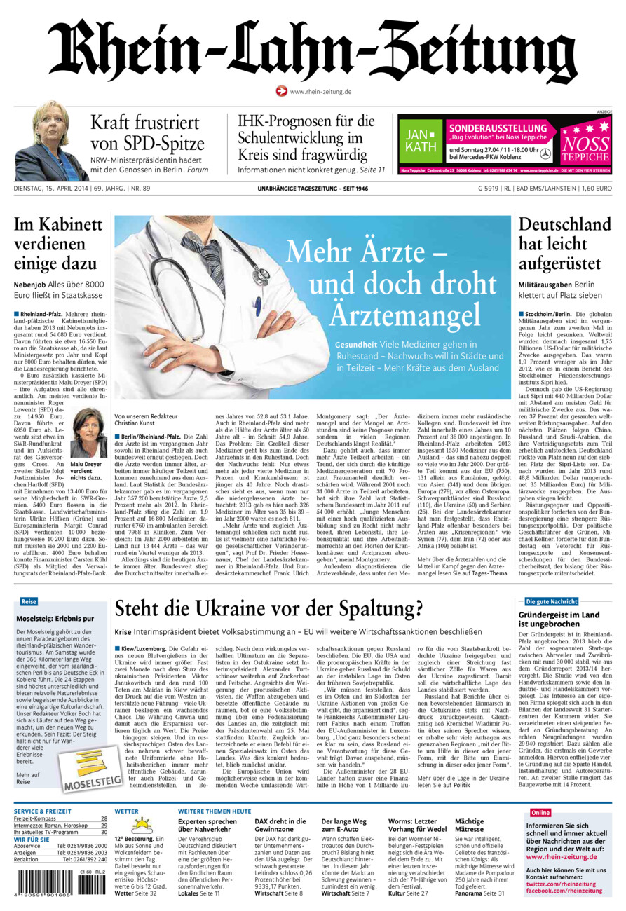 Rhein-Lahn-Zeitung vom Dienstag, 15.04.2014