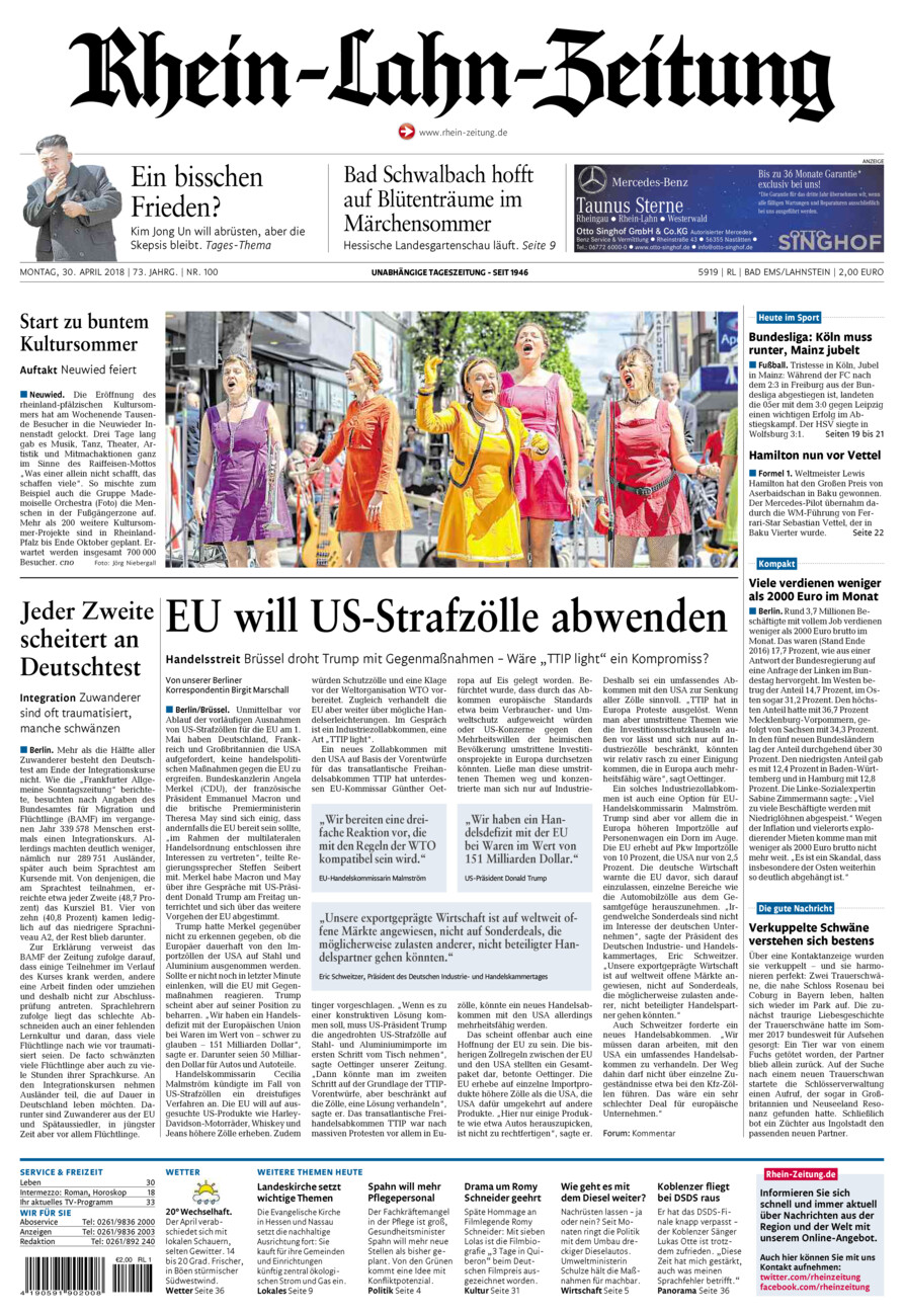 Rhein-Lahn-Zeitung vom Montag, 30.04.2018