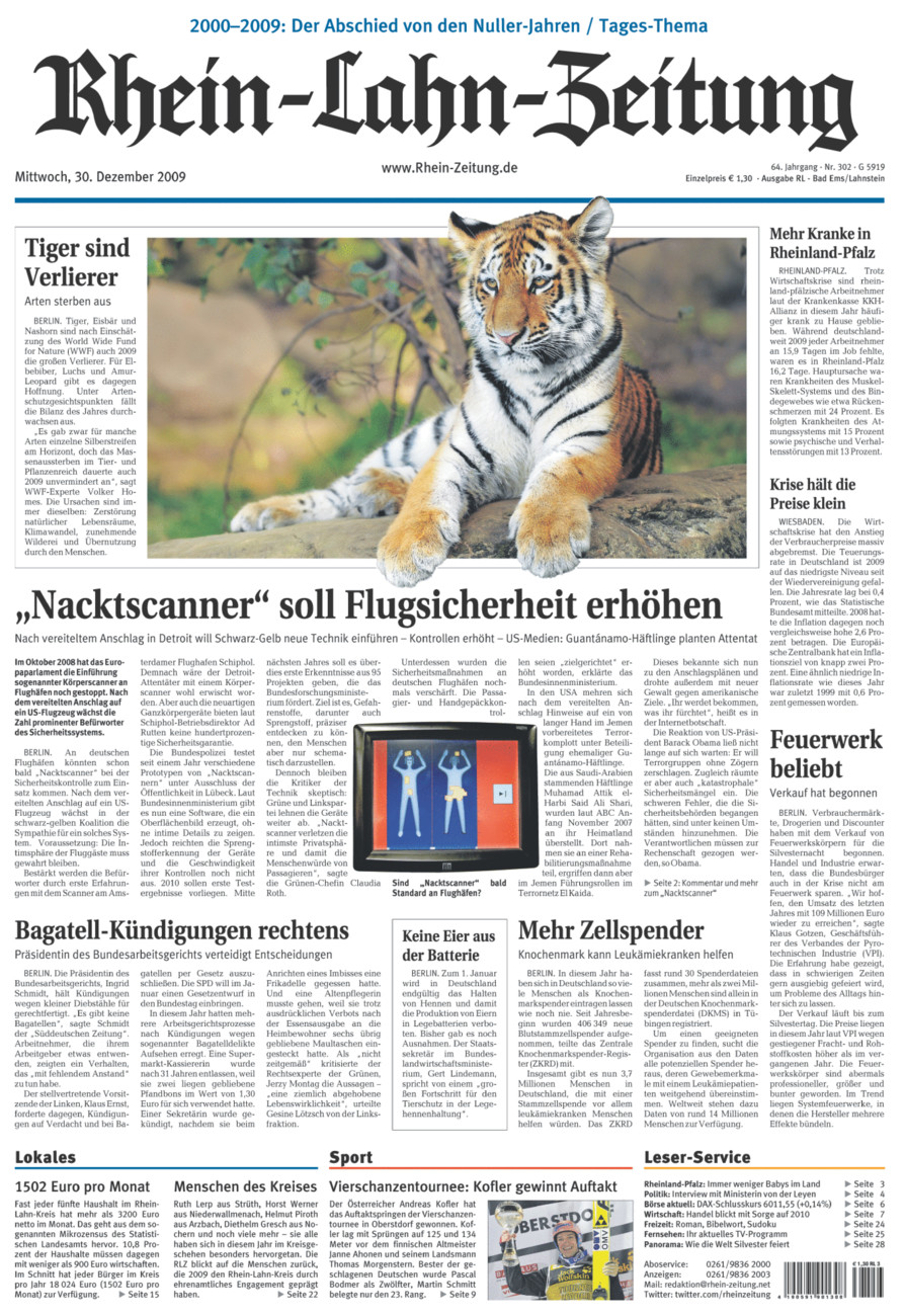 Rhein-Lahn-Zeitung vom Mittwoch, 30.12.2009
