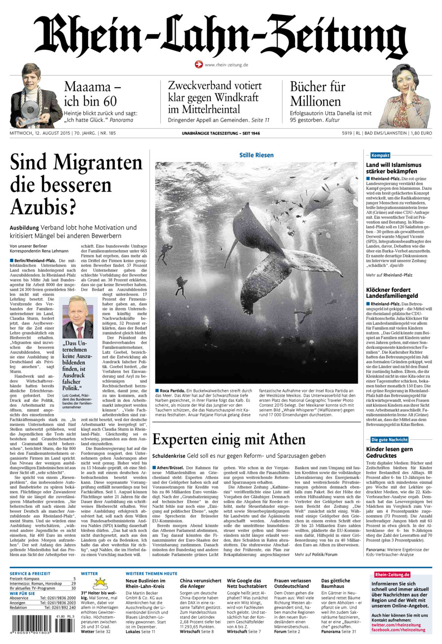 Rhein-Lahn-Zeitung vom Mittwoch, 12.08.2015