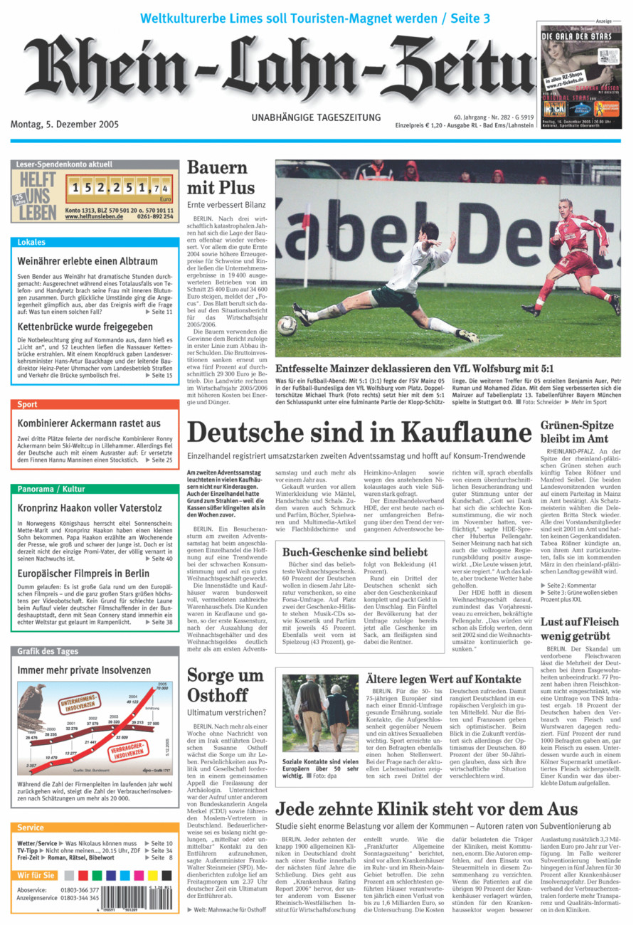 Rhein-Lahn-Zeitung vom Montag, 05.12.2005